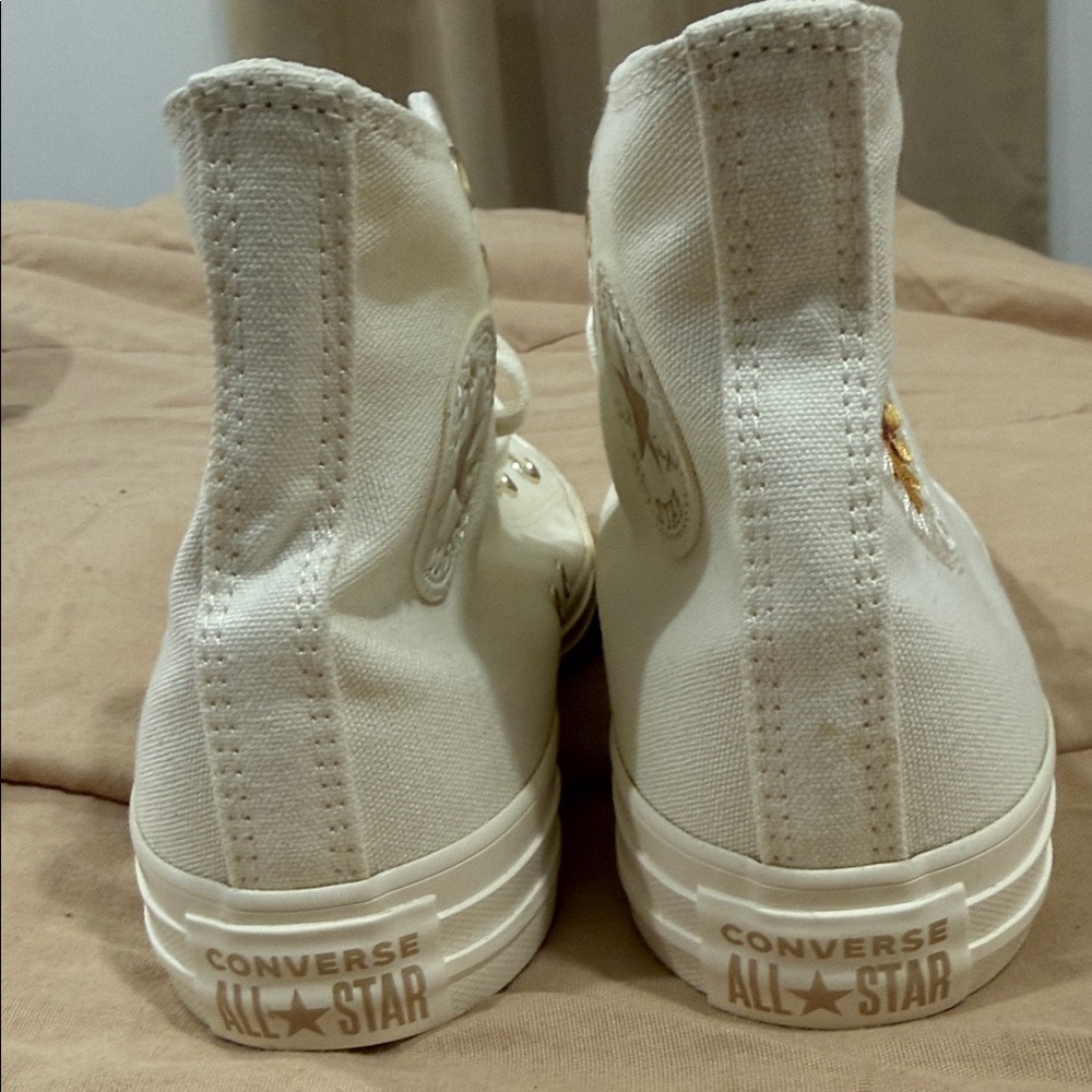 Converse Women's Cream High-Top Sneakers with Floral Embroidery - Picture 4 of 7